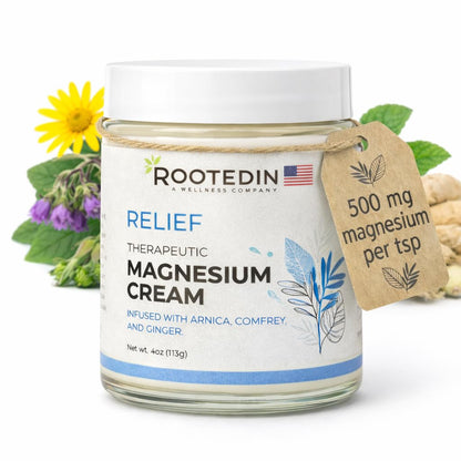 Rooted In Relief Magnesium Cream – 500mg Magnesium Chloride per Teaspoon – Enriched with Arnica, Comfrey & Botanical Blend – Targeted Muscle Support & Topical Relaxation – 4 oz Glass Jar Rooted InBuy Supplements Australia