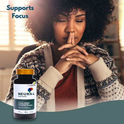 BY CARIOLA Neural-L Natural Brain Support Supplement 60 Caps - Mental Support – Memory Booster - Concentration - Natural Formula - Ashwagandha - L-Tyrosine - L-Theanine BY CARIOLABuy Supplements Australia