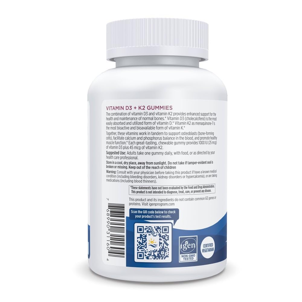 Nordic Naturals Vitamin D3 + K2 Gummies, Pomegranate - 60 Gummies - 1000 IU Vitamin D3 + 45 mcg K2 - Great Taste - Bone Health, Promotes Healthy Muscle Function - Non-GMO - 60 Servings Nordic NaturalsBuy Supplements Australia