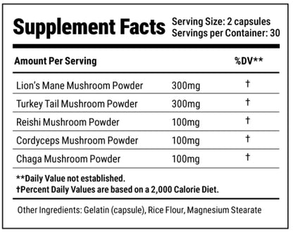 Mushroom Complex Capsules with Lion’s Mane, Reishi, Cordyceps, Chaga & Turkey Tail – True Totality Mushroom Power – Immune, Energy & Focus Support – 90 Vegan Capsules True TotalityBuy Supplements Australia
