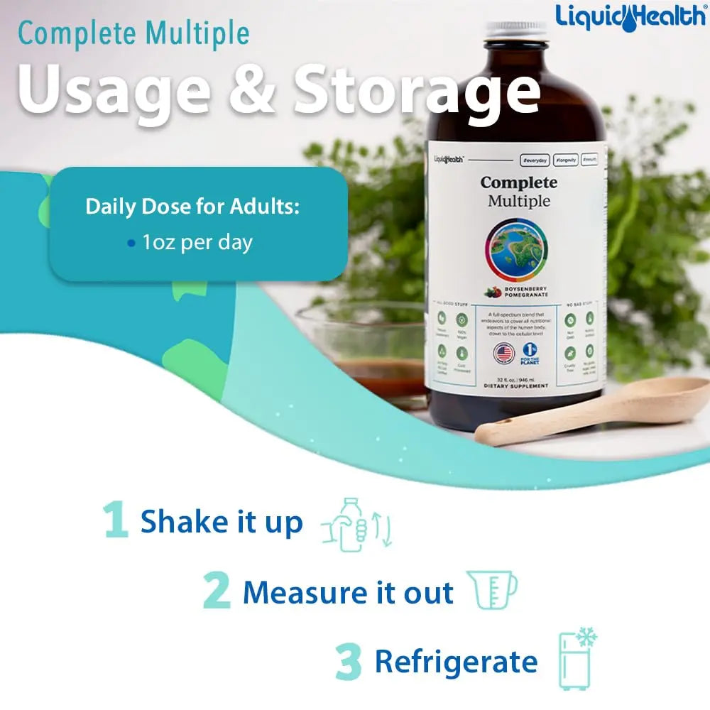 LIQUIDHEALTH Complete Multiple Adult Liquid Multivitamin - Essential Vitamins, Minerals & Nutrients, Immune Support, Gut Health, Energy, Detox LIQUIDHEALTH