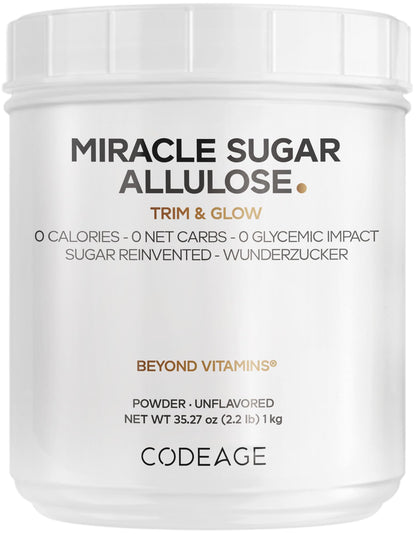 Codeage Miracle Sugar Allulose Powder - All-purpose Zero Calorie Allulose Sweetener, +3 Month Supply - 0 Net-Carbs - Rare Sugar Alternative to Stevia, Aspartame & Liquid - Non-GMO - 35.27 Oz CodeageBuy Supplements Australia
