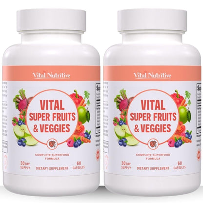 Vital Super Fruits & Veggies - Daily Superfood Capsules for Adults - Fruit & Vegetable Supplements to Boost Immunity & Energy - 2-in-1 Formula for Overall Wellness VITAL NUTRITIVEBuy Supplements Australia