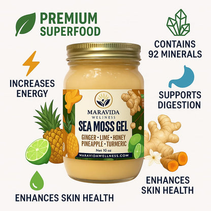 Maravida Wellness Sea Moss Gel – Pineapple, Lime, Honey, Ginger & Turmeric – 100% Natural Raw Organic Irish Moss – 16oz Jar – Premium Superfood for Everyday Wellness Maravida WellnessBuy Supplements Australia