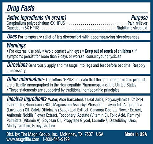 MagniLife Relaxing Leg Cream, Restless Legs, Deep Penetrating Topical for Pain, Naturally Soothe Cramping, Discomfort, and Tossing with Lavender and Magnesium - 4oz MagniLifeBuy Supplements Australia