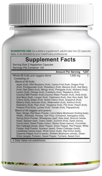 Nature’s Fruits & Veggies Supplement, 240 Veggie Capsules – 80 Whole Food Superfoods for Daily Balance – 40 Fruits with 40 Vegetables and Greens – Non-GMO, Gluten Free DEAL SUPPLEMENTBuy Supplements Australia