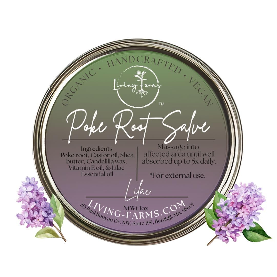 Organic Poke Root Castor Oil Salve | Vegan Lymphatic Support | Enriched with Essential Oils | Cysts, Boils, Fibroids, Swollen Lymph Nodes, Breast & Joint (1oz, Lilac) Living FarmsBuy Supplements Australia