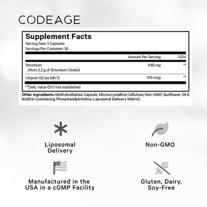 Codeage Liposomal Strontium Supplement - Strontium Citrate, Vitamin K2 MK-7, Liposomal Delivery, Non-GMO, Gluten-Free - 90 Capsules CodeageBuy Supplements Australia