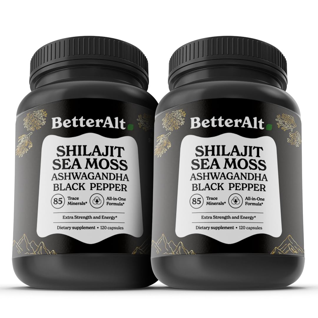 Better Alt Shilajit Sea Moss Capsules Pack of 2 with Ashwagandha & Black Pepper Extract with 85+ Essential Minerals & Antioxidants| Boosts Energy & Metabolism - 120 Servings, 240 Capsules Better AltBuy Supplements Australia
