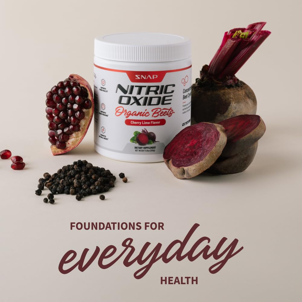 Snap Supplements USDA Organic Beet Root Powder, 3-in-1 Nitric Oxide Supplement, Support Healthy Blood Circulation, 250g (30 Servings, Cherry Lime)