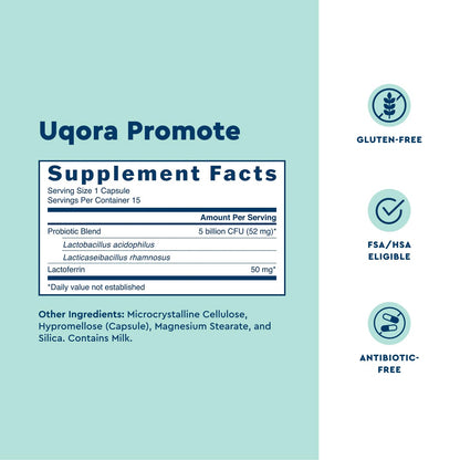 Uqora Promote - Support Vaginal Health* - Probiotic for Women with Lactoferrin, Lactobacillus Acidophilus & Lacticaseibacillus Rhamnosus - Vaginal Probiotics - Gluten-Free - 15 Capsules UqoraBuy Supplements Australia
