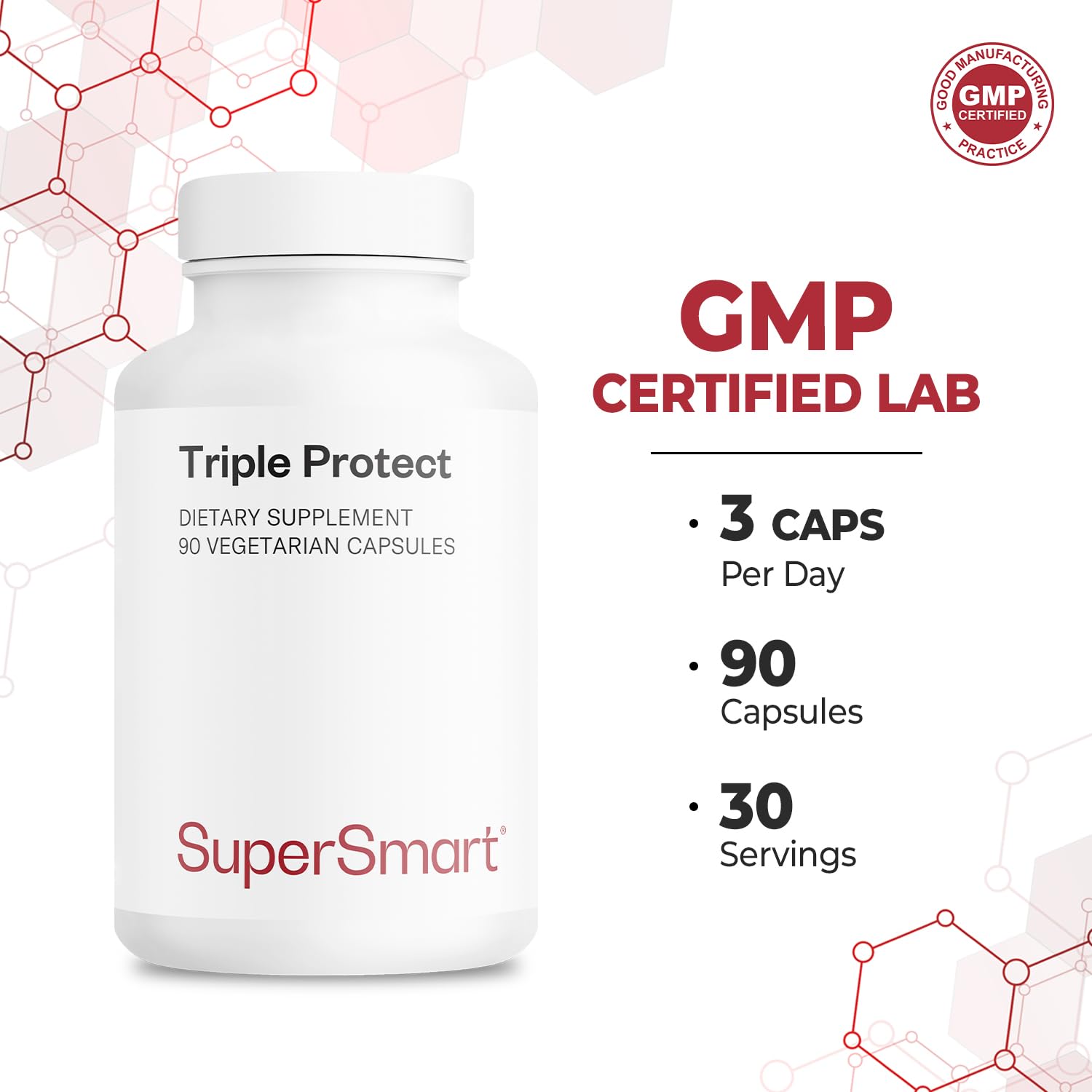 Supersmart - Triple Protect Supplement - Combines the Most Widely-Studied Natural Compounds - May Support Healthy Heart | Non-GMO & Gluten Free - 90 Vegetarian Capsules SupersmartBuy Supplements Australia