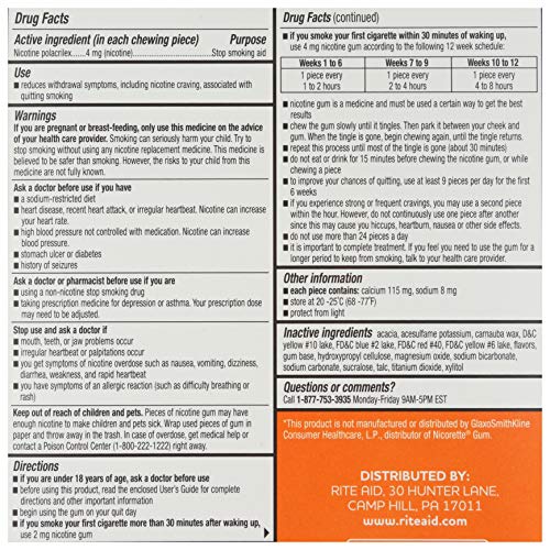 Rite Aid Nicotine Gum, 4 mg - 100 Count | Quit Smoking Aid | Nicotine Rite AidBuy Supplements Australia