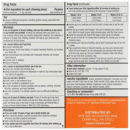Rite Aid Nicotine Gum, 4 mg - 100 Count | Quit Smoking Aid | Nicotine Rite AidBuy Supplements Australia