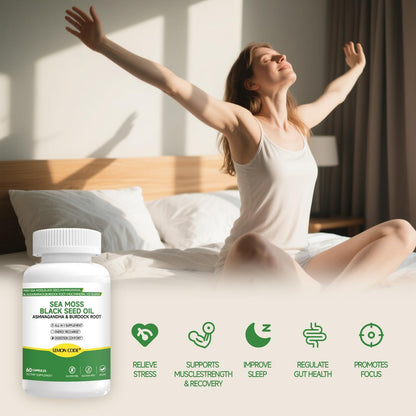 LEMON CODE Sea Moss & Black Seed Oil Capsules with Burdock & Bladderwrack & Ashwagandha, Vitamin C&D,Natural Herbal Complex for Daily Balance, Energy & Digestive Support, Vegan, Non-GMO, 60 Capsules LEMON CODEBuy Supplements Australia