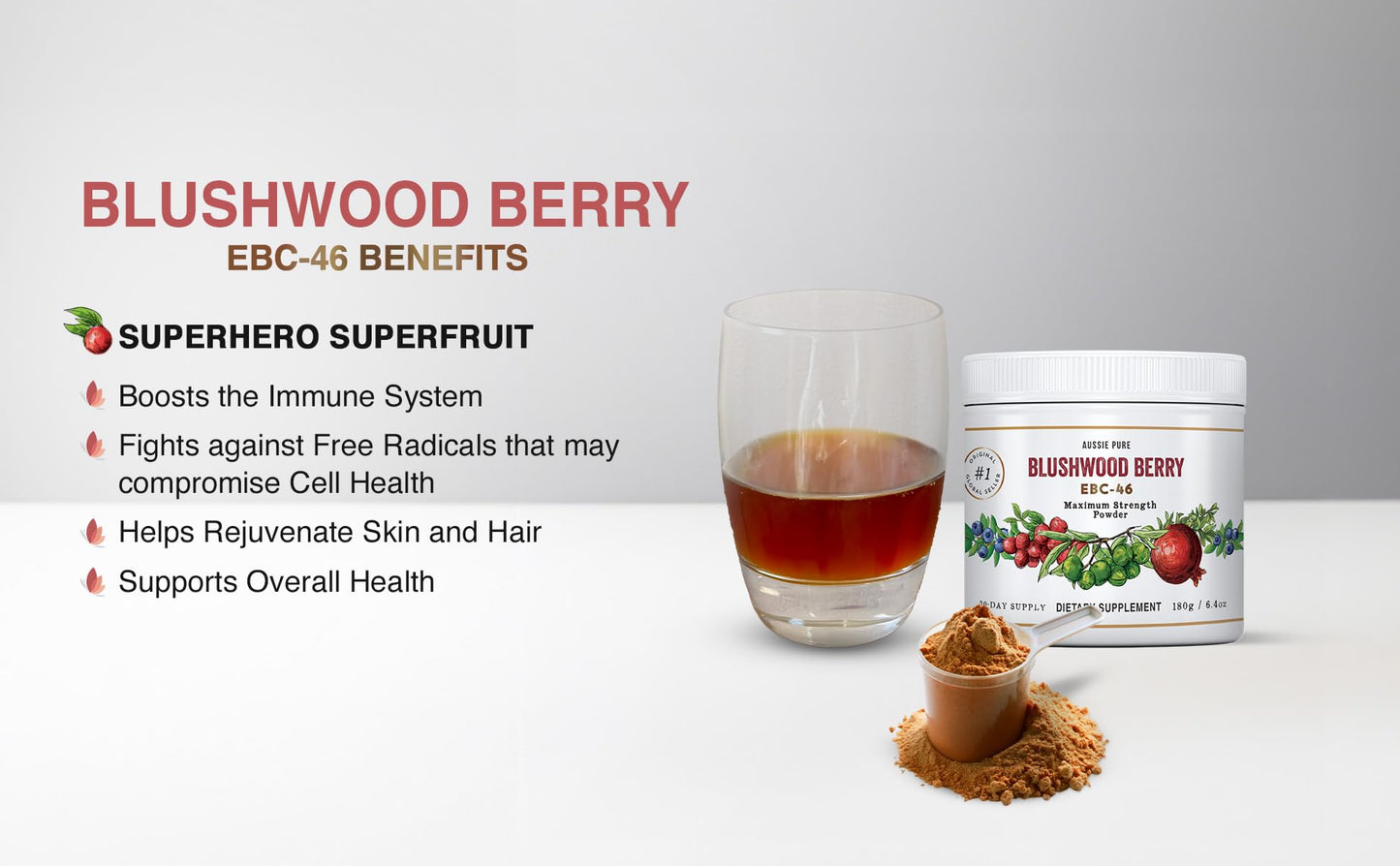 Aussie Pure Blushwood Berry Powder EBC-46 - Maximum Strength Immune and Cell Support - Contains The Fruit and Seed - 180g/6.4oz Per Container Aussie PureBuy Supplements Australia