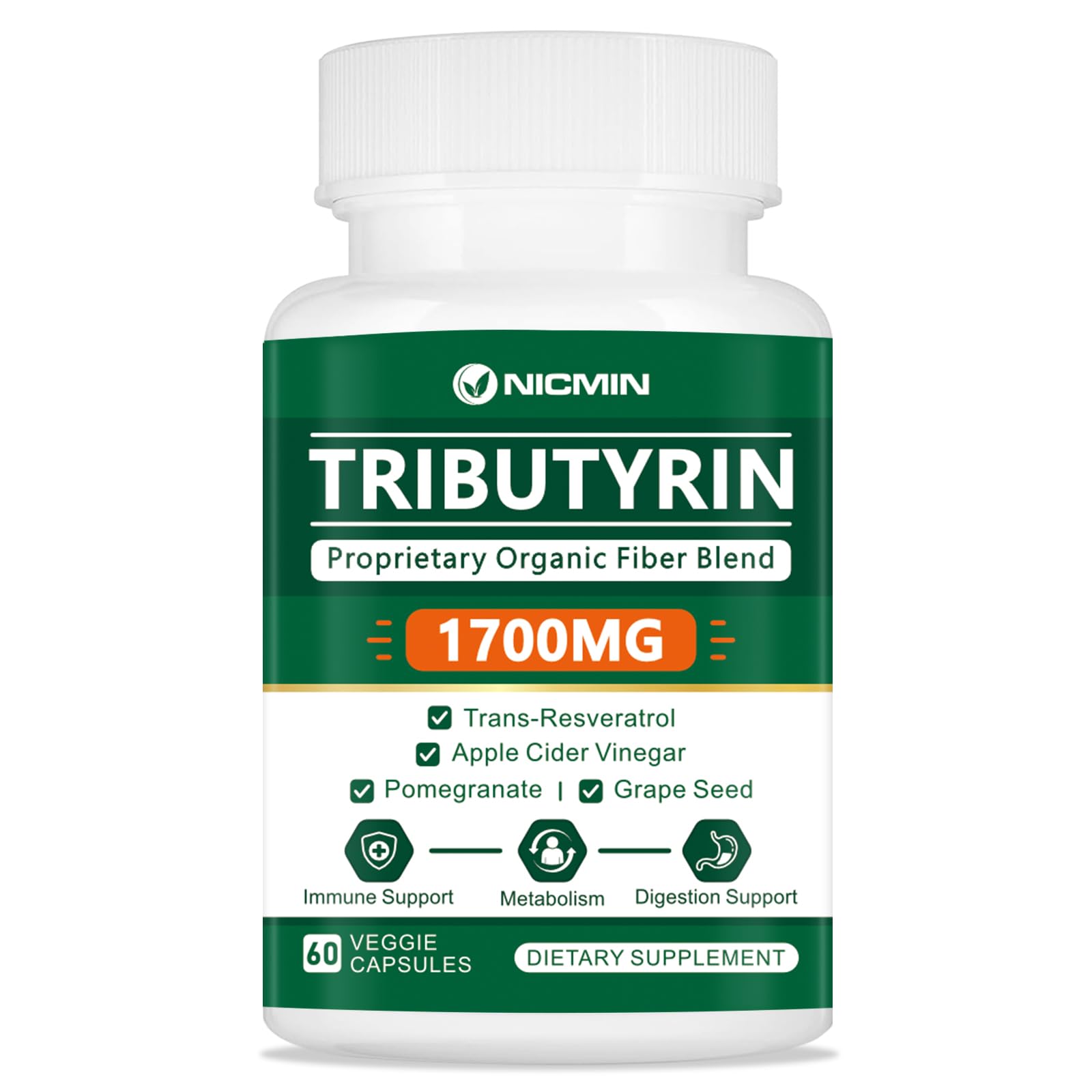 NICMIN Tributyrin Supplement - Premium Butyrate Gut Health Supplement for Leaky Gut 60 Capsules NICMINBuy Supplements Australia