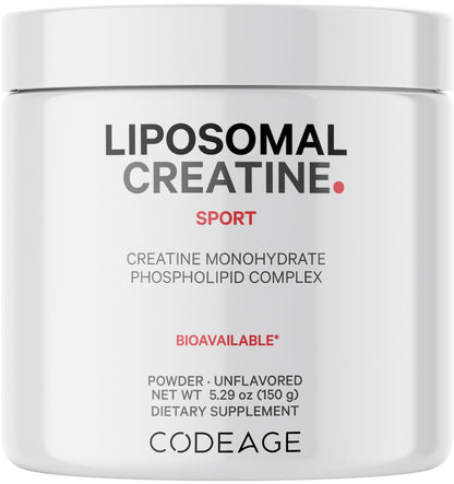 Codeage Liposomal Creatine Powder Supplement, Pure Creatine Monohydrate 5000mg, Pre Workout & Post Workouts - Unflavored Creatine, Micronized Creatine Powder - Creatinine for Sports - 30 Servings CodeageBuy Supplements Australia