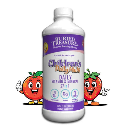 Buried Treasure Children’s Daily Liquid Multivitamin - 16 oz, 16 servings, Orange Mango Flavor, Supports Kids with Essential Nutrients & Minerals Select Nutrition