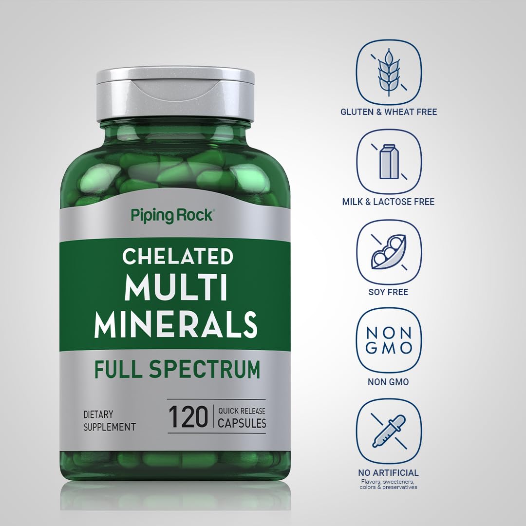 Piping Rock Mega Multi Mineral Chelated Supplement | 120 Capsules | for Men and Women | Iron Free | Non-GMO, Gluten Free Piping RockBuy Supplements Australia