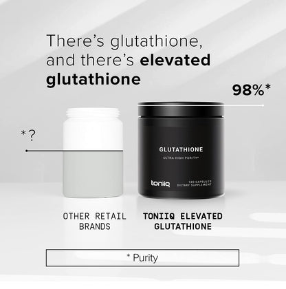 Toniiq Ultra High Strength Glutathione Capsules - 1000mg Concentrated Formula - 98%+ Highly Purified and Bioavailable - Non-GMO Fermentation