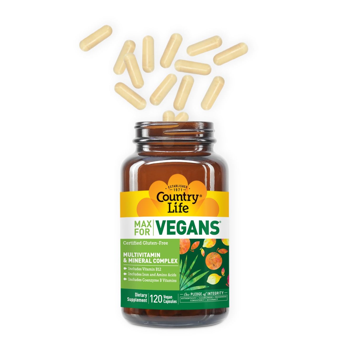 Country Life Max for Vegans - 120 Vegan Capsules - Daily Multivitamins - Immune Support Supplement - Contains Vitamin B12, Iron, Amino Acids, Coenzyme B Vitamins - Gluten-Free Country LifeBuy Supplements Australia