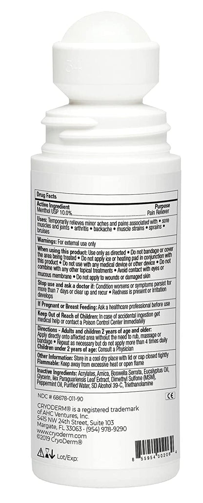 Cryoderm Pain Relieving Roll On 3 oz 2 PACK CryoDermBuy Supplements Australia