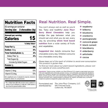 Juice Plus+ Berry Blend Soft Chews (Chewables) - Daily Nutrition from 12 Plants with Whole Fruit, Vegetable, & Berry - Raspberry, Bilberry, Blueberry, and More! for Adults and Kids - (1-mo, 30 Chews) Juice Plus+Buy Supplements Australia