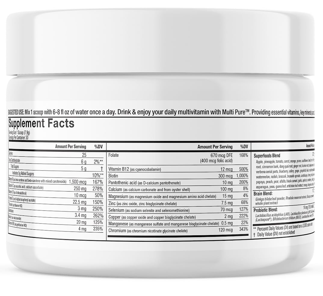 Reclaim Multi Pure Lemon Lime, Immune Support, Vitamin C, Vitamin B Complex, Probiotic, Superfood Powder, Calcium, Magnesium Oxide, (30 Servings) (Lemon Lime) Complete NutritionBuy Supplements Australia