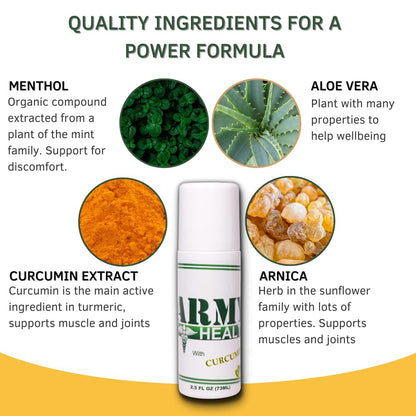 ARMY HEALTH Roll On 100% Natural Turmeric Curcumin - Pain Reliever - Inflammation - Headache - Backache - Joint and Muscle Pain 2.5 Oz ARMY HEALTHBuy Supplements Australia