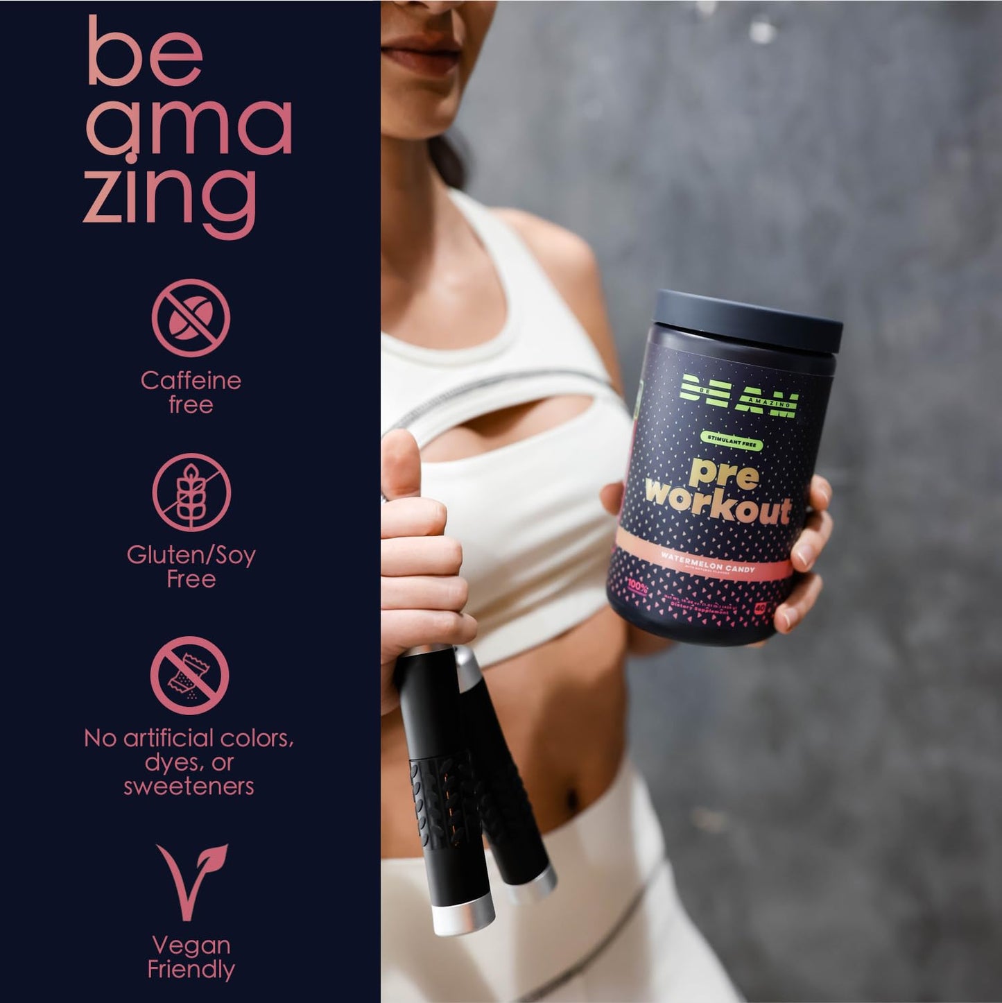BEAM Be Amazing Vegan Stim Free Pre-Workout Powder | Energy Booster Powdered Drink BEAMBuy Supplements Australia