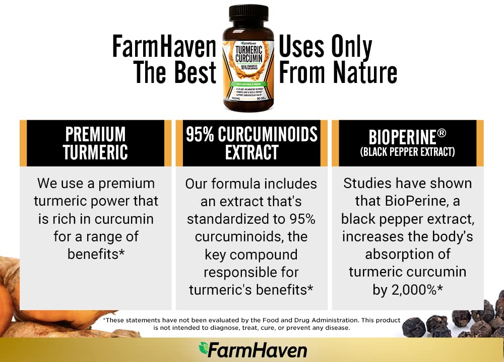 Turmeric Curcumin with BioPerine Black Pepper & 95% Curcuminoids, 1965mg, Maximum Absorption for Joint Support, Non-GMO Turmeric Capsules,