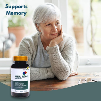 BY CARIOLA Neural-L Natural Brain Support Supplement 60 Caps - Mental Support – Memory Booster - Concentration - Natural Formula - Ashwagandha - L-Tyrosine - L-Theanine BY CARIOLABuy Supplements Australia