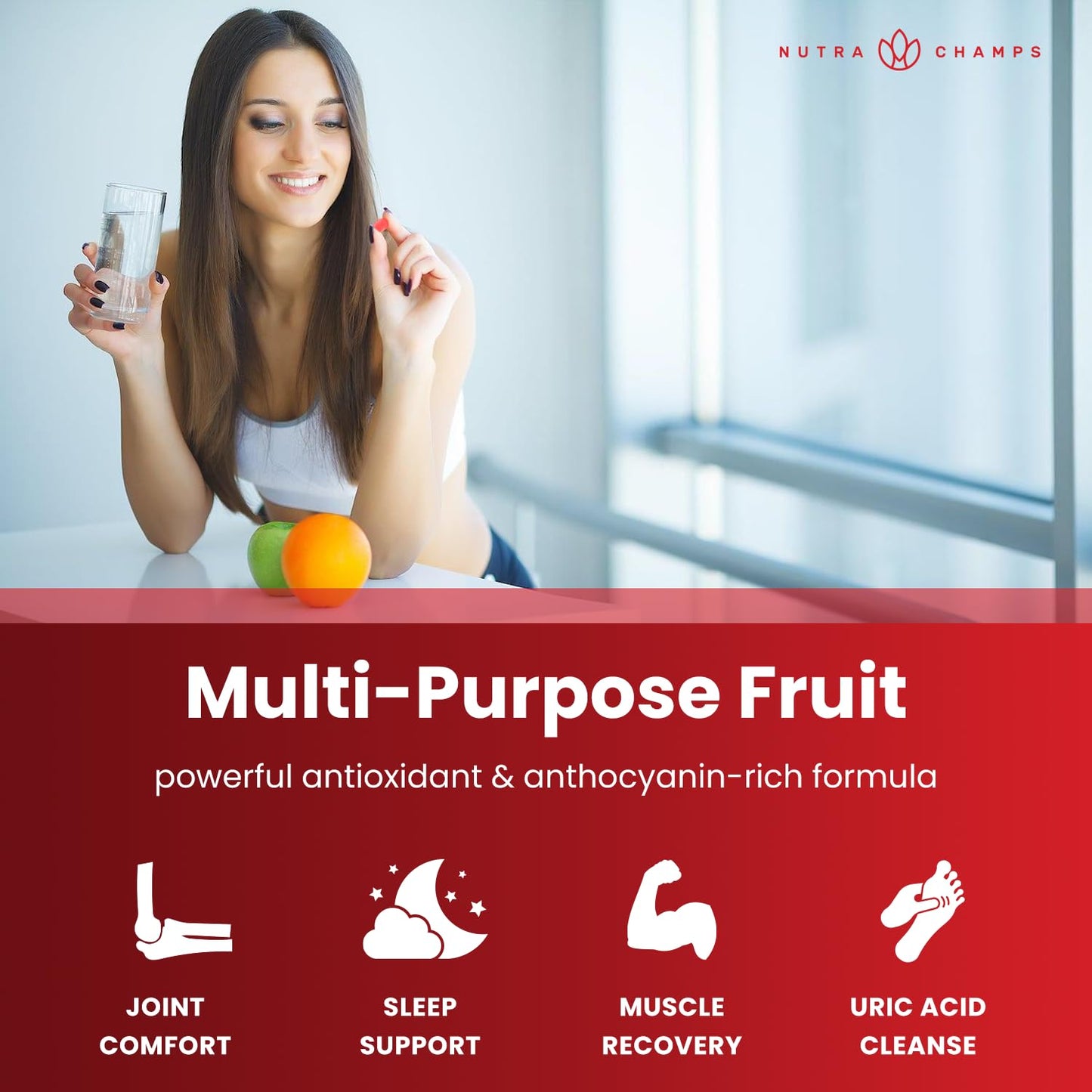 NutraChamps Organic Tart Cherry Extract Capsules - Made from Montmorency Tart Cherry Concentrate, Celery Seed & Bilberry - Uric Acid Cleanse & Joint Support - Vegan Capsules NutraChampsBuy Supplements Australia