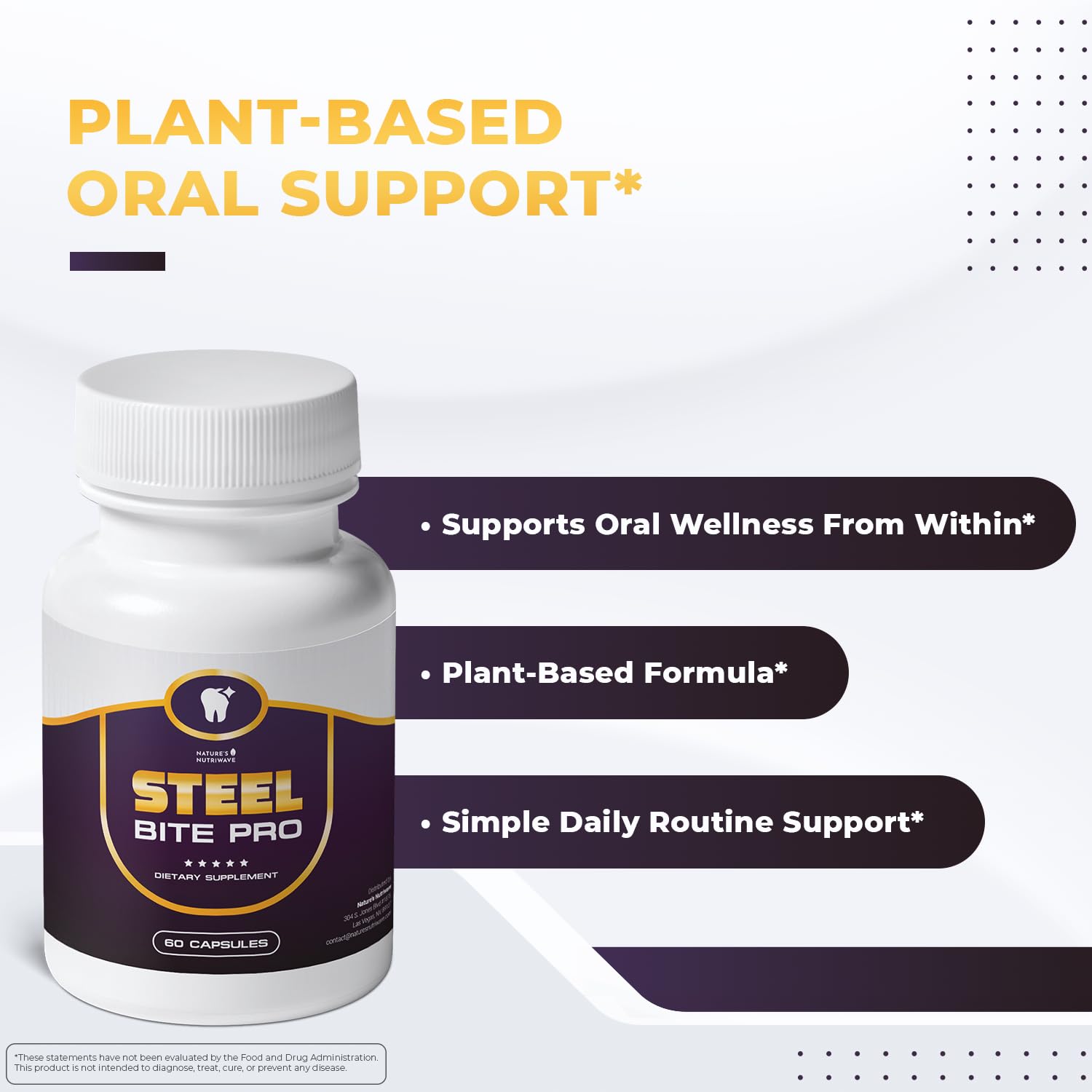 Nature’s NutriWave Steel Bite Pro Oral Wellness Supplement – 23 Plant-Based Ingredients with Zinc & Turmeric – Non-GMO, Made in USA, 60 Capsules, 1 Month Supply Nature’s NutriWaveBuy Supplements Australia