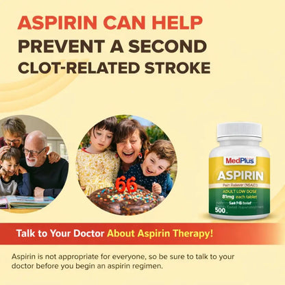 MedPlus Low Dose Aspirin 81 mg - 500 Tablets | Enteric Coated | Pain Reliever for Minor Aches and Pains, Fever Reducer - Made in USA MedPlusBuy Supplements Australia