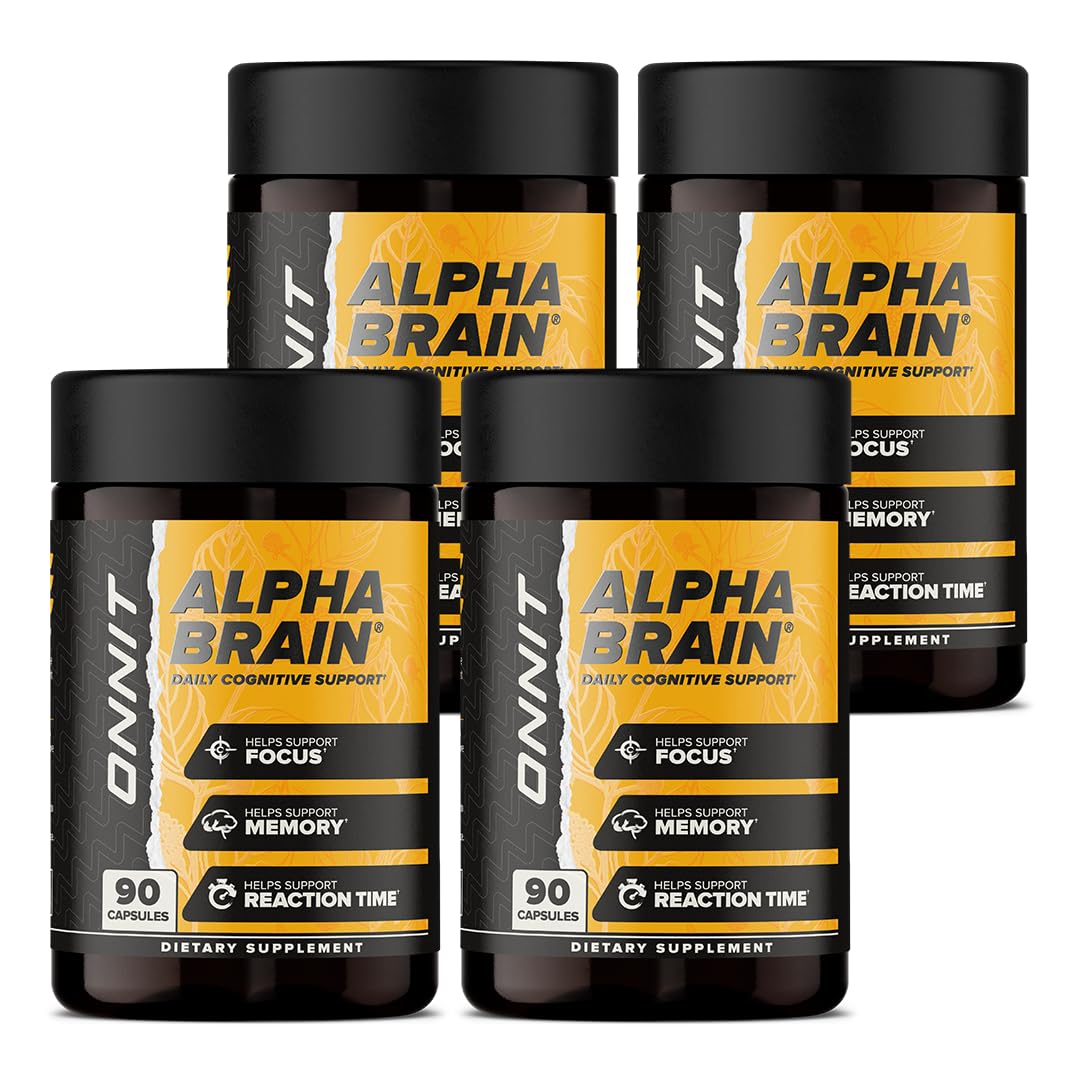 ONNIT Alpha Brain Nootropic Capsules for Men & Women, IGEN Non-GMO Tested Memory, Focus & Mental Clarity, with L-Theanine and Vitamin B6, 90 Count Each, Pack of 4 (360 Capsules) ONNITBuy Supplements Australia