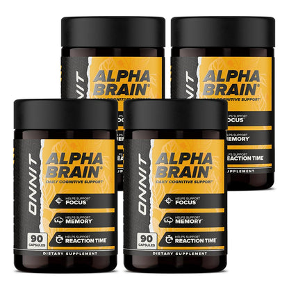 ONNIT Alpha Brain Nootropic Capsules for Men & Women, IGEN Non-GMO Tested Memory, Focus & Mental Clarity, with L-Theanine and Vitamin B6, 90 Count Each, Pack of 4 (360 Capsules) ONNITBuy Supplements Australia