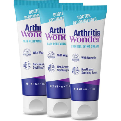 Arthritis Wonder Pain Relief Cream, 4 oz – Arthritis Pain Relief Cream for Hand, Knee, Foot and Wrist Joints – Fast-Acting, Deep Penetrating, Non-Greasy Formula with Natural Wogonin - 3 Pack Arthritis WonderBuy Supplements Australia