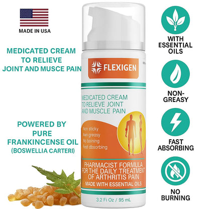 FLEXIGEN Pain Cream Lotion 3-Pack – Natural Menthol Formula with Frankincense & Essential Oils – Fast-Acting, Non-Greasy, Pleasant Scent FLEXIGENBuy Supplements Australia