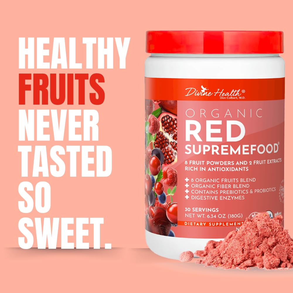Dr. Colbert, MD Organic Red Supremefood | Berry Flavored Blend | by Divine Health | 10 Organic Fruits | Probiotics | Enzymes | Herbs | Fiber | Antioxidants | Non-GMO | 30 Day Supply | 180g Divine HealthBuy Supplements Australia