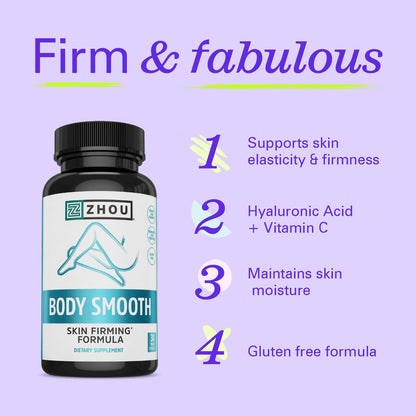 Zhou Body Smooth - Cellulite Pills for Women, Dimpless Anti Cellulite Supplement for Firm Smooth Skin with Hyaluronic Acid & Vitamin C, Skincare for Thigh, Legs, Butt, Supports Hydration - 30 Capsules ZHOUBuy Supplements Australia