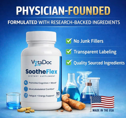VytaDoc SootheFlex Joint, Energy & Mood Support for Women | Turmeric 900mg, Ferrochel® Iron, Magnesium Malate, Vitamin D3, Ginger, Selenium | 90 Capsules | Gentle Iron — Easy on Digestion VytaDocBuy Supplements Australia