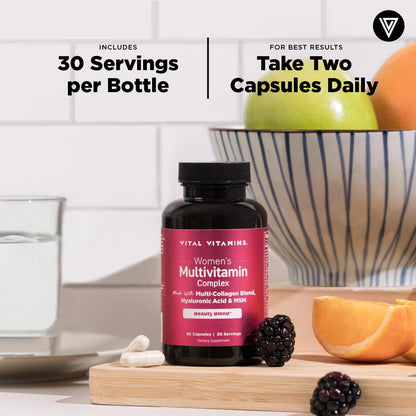 Vital Vitamins Women's Multivitamin Complex - Made with Multi-Collagen Blend, Hyaluronic Acid, & MSM - Beauty Multivitamins - with Vitamin A, C, E, B6, B12, D3-60 Capsules Vital VitaminsBuy Supplements Australia