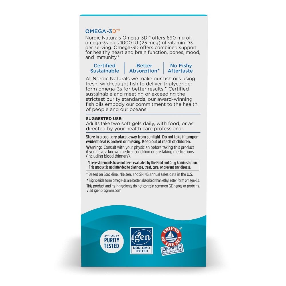Nordic Naturals Omega-3D, Lemon Flavor - 120 Soft Gels - 690 mg Omega-3 + 1000 IU Vitamin D3 - Fish Oil - EPA & DHA - Immune Support, Brain & Heart Health, Healthy Bones - Non-GMO - 60 Servings Nordic NaturalsBuy Supplements Australia