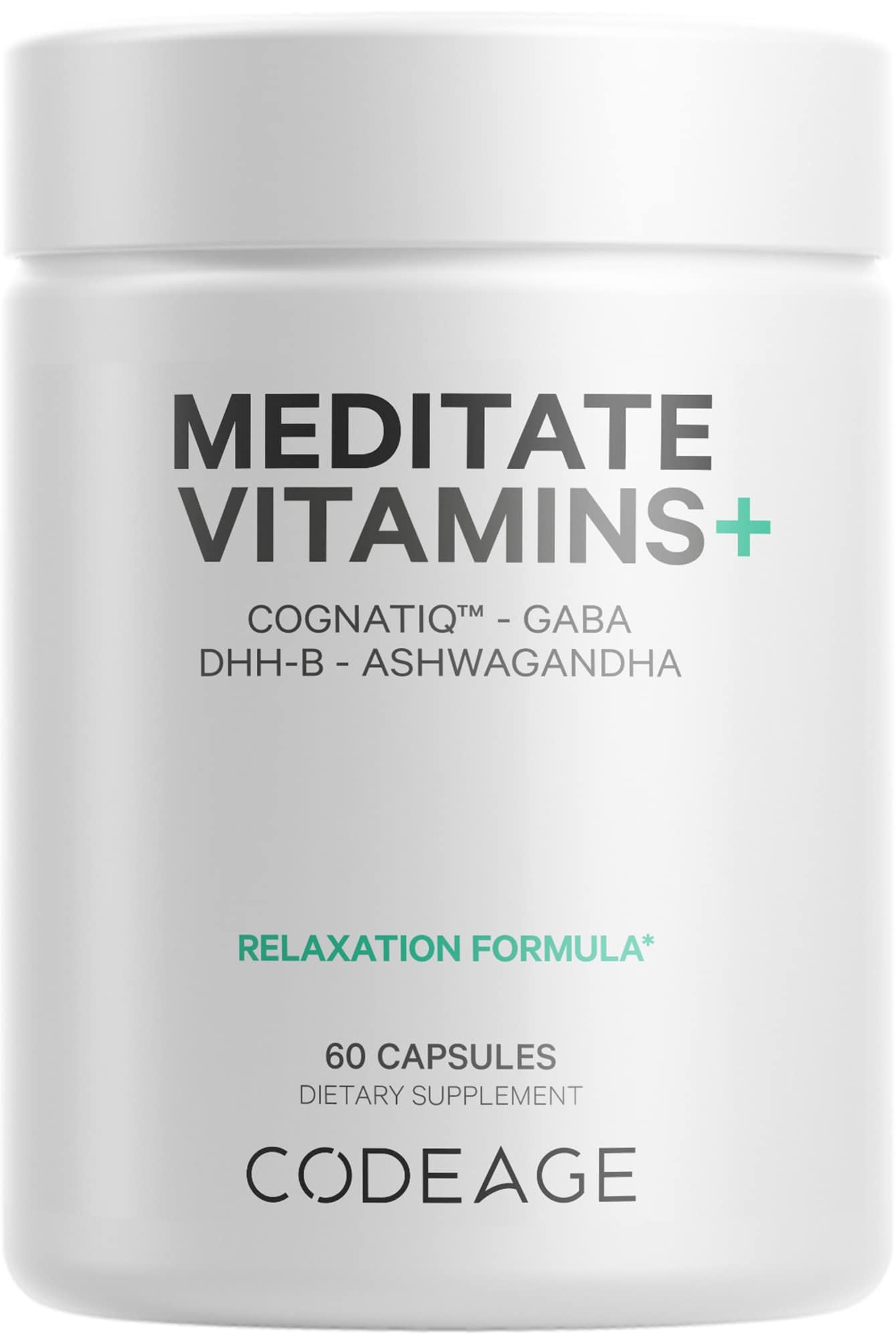 Codeage Meditate Vitamins+ Supplement - CognatiQ, DHH-B, GABA, Ashwagandha, Organic Mushrooms, Blueberries - BDNF Brain Pills and Neuroprotein - Vegan, Non-GMO, Gluten-Free - 60 Capsules CodeageBuy Supplements Australia