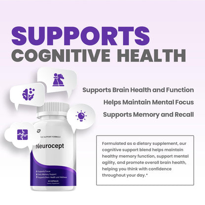 Neurocept Supplement Capsules – All Natural Maximum Strength Formula, Focus & Memory Support (2 Pack – 120 Capsules) IndeloBuy Supplements Australia