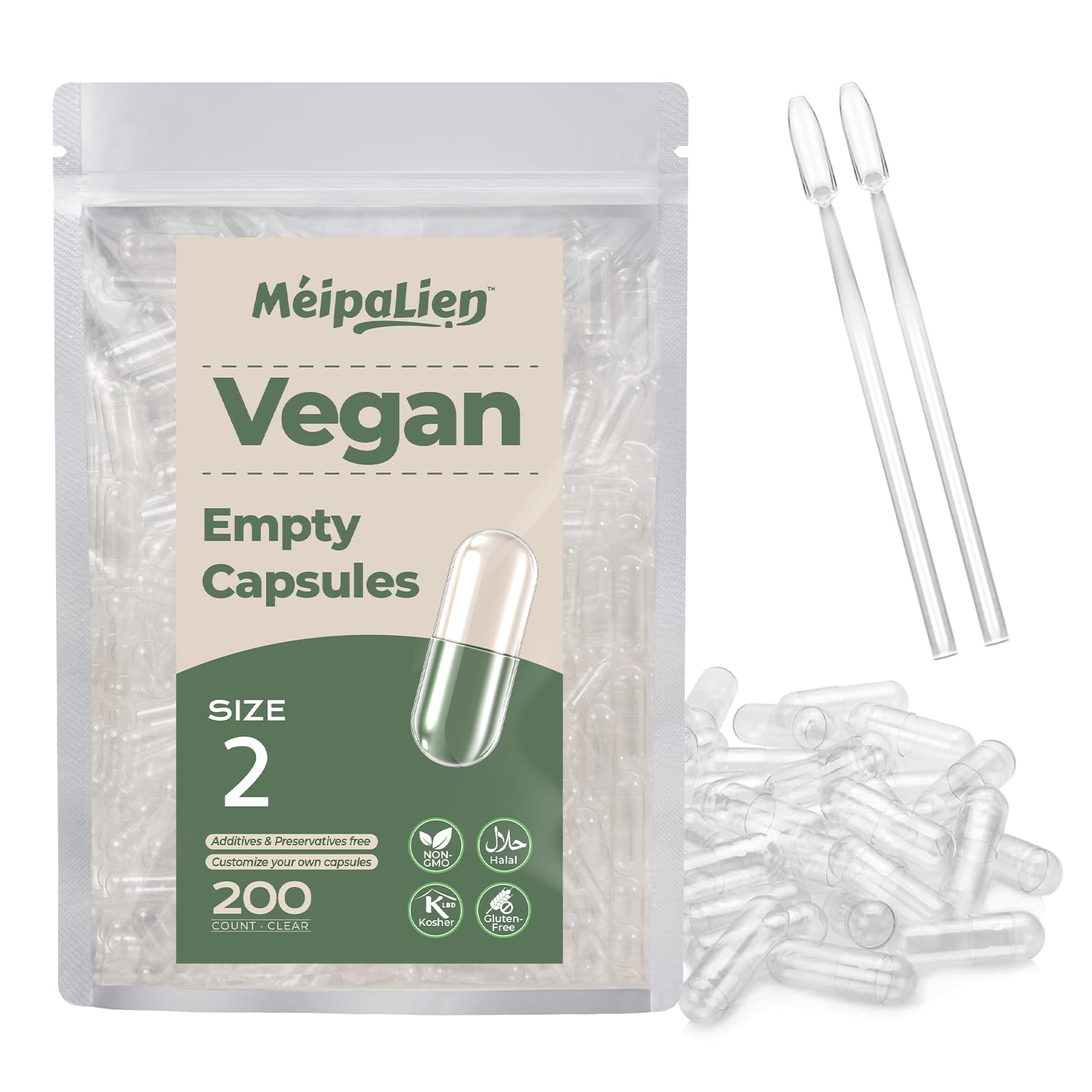 HPMC Empty Capsules Size 2-200 Clear Count Pill Capsules Empty - Plant-Based Cellulose | Vegetarian, Halal, Non-GMO | for DIY Supplement & Herbal Filling MéipaLienBuy Supplements Australia
