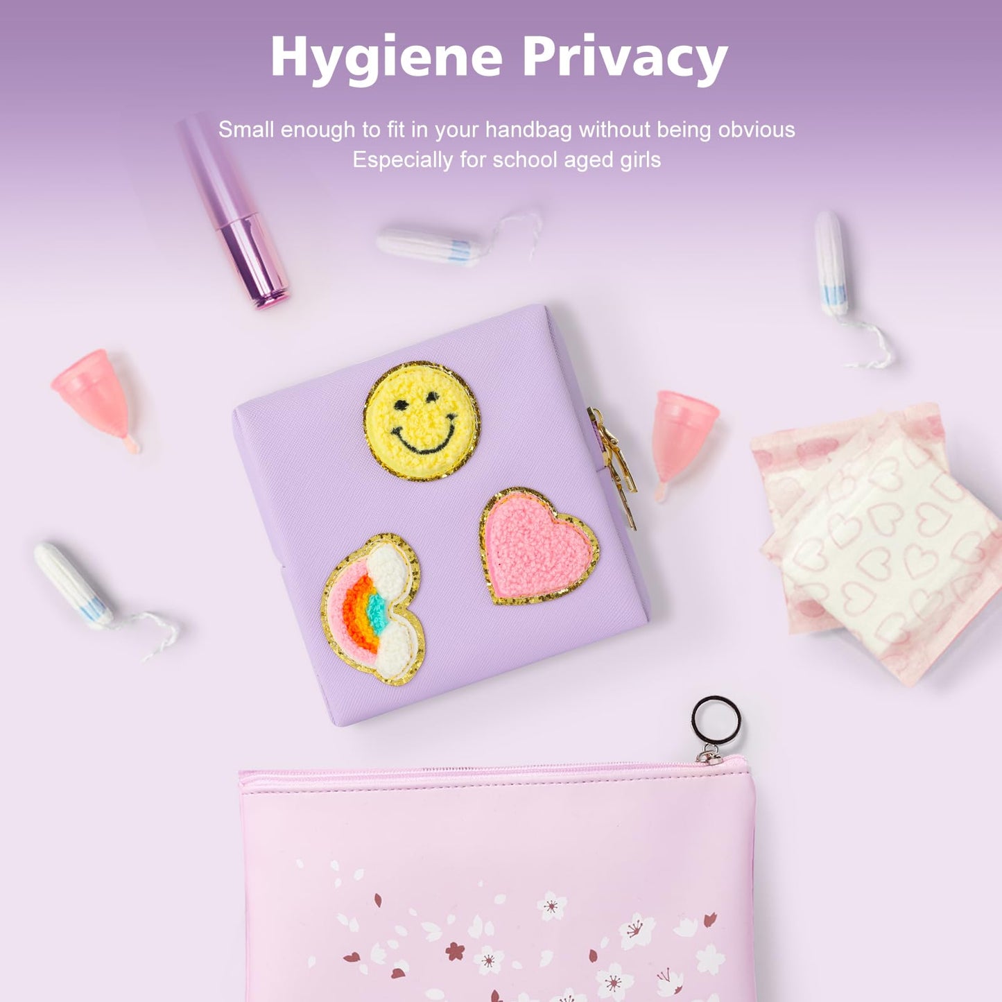 Preppy Patch Period Bag for Teen Aged Girls, Sanitary Napkin Storage Bag, Functional PU Leather Sanitary airogymBuy Supplements Australia